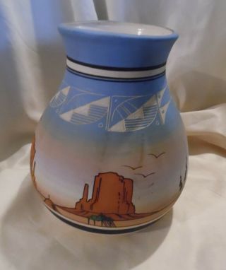 Navajo Indian Large Hand Painted Pottery Vase 9.  5 " Tall /25 " Round