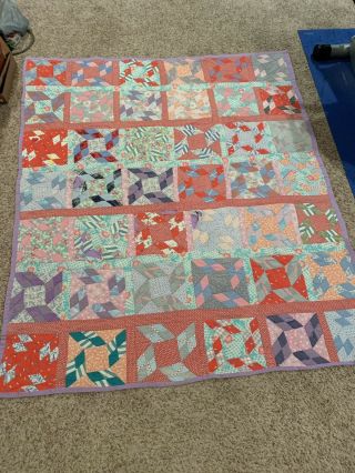 Antique Hand Sewn Home Made Patchwork Quilt Pin Wheel Pattern