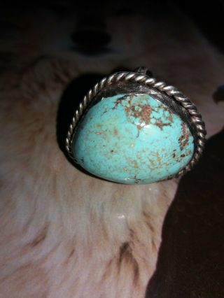 Very Old Vintage Blue Turquoise Silver Large Stone Size 7 Ring