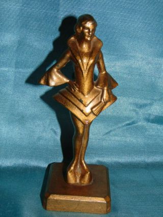 Antique Period Art Deco Lady Statue Cast Iron Bronzed 1935 Screams Deco
