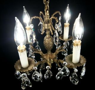 Antique Vintage Brass Crystal Petite Pineapple Ceiling Light Chandelier