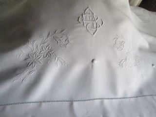 Antique Vintage French Pure Linen Dowry Sheet Embroidery,  Monogram Bj