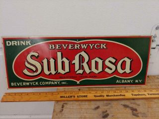1920s Beverwyck Sub - Rosa Temperance Drink Embossed Tin Litho Sign - Albany Ny - 9x24
