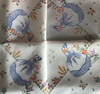 Vintage Hand Embroidered Tablecloth Crinoline Lady Florals