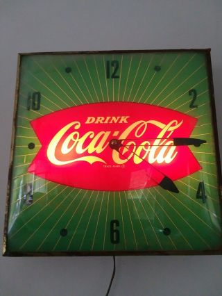 Vintage 1950’s Fishtail Coca Cola Clock Pam Wall Clock Lights Up