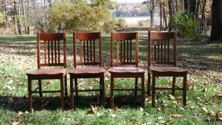 Arts And Crafts Mission Oak Dining Chairs - Set Of 4