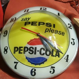 Vintage Pepsi Advertisement Clock Say Pepsi Please