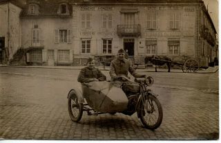 63302.  Vintage Wwi Rppc Photo Us Doughboys Riding Motorcycle W/ Sidecar In Paris