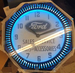 Vintage Ford Sales And Service Parts And Accessories Neon Advertising Clock