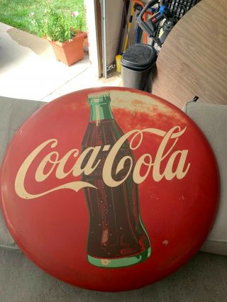 Vintage 36 " Round Coca Cola Coke Bottle Metal Advertising Button Sign