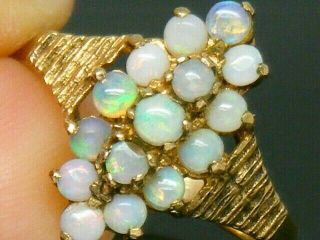 9ct Gold 9k Gold Vintage Fiery Opal Cluster Ring Size O