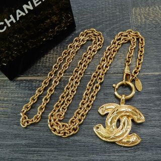 Chanel Gold Plated Cc Logos Matelasse Vintage Necklace Pendant 5059a Rise - On