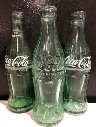 3 Vintage Coke Coca - Cola Bottles - Two 6.  5 Oz And One 6 Oz