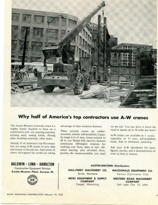 1963 A - W Austin - Western Hydraulic Truck Crane Ad