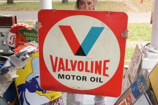 Large Vintage 1970 Valvoline Motor Oil Gas Station 2 Sided 30 " Metal Sign