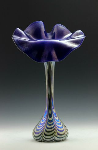 Glamorous Bohemian Art Nouveau Jugendstil Iridescent Glass Vase Tall 14
