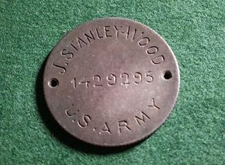 Ww I Us Army Dog Tag On France Silver 2 Franc (1898 - 1920 Type) J.  Stanley - Wood