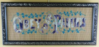 Antique 19th Century Punch Paper Motto Sampler - Obey Your Parents