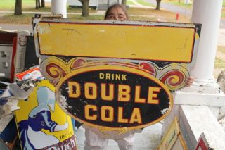 Rare Large Vintage C1940 Double Cola Soda Pop Gas Station 2 Sided 42 " Metal Sign