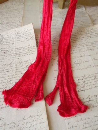 A Wonderful Rare Victorian Red Silk Long Lace Mittens C.  1890