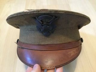 Ww1 Us Army Wool Military Uniform Dress Visor Cap Hat William Rowland P.  S.  C Pin