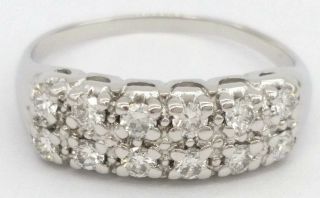 0.  60 Ct Vintage 14k White Gold Round Cut Diamond Wedding / Fashion 2 Row Ring