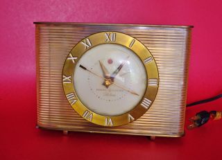 Ge 7h229 Telechron Art Deco Brass Electric Clock W/ Alarm
