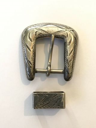 Vintage Etched Sterling Silver Western Ranger Belt Buckle