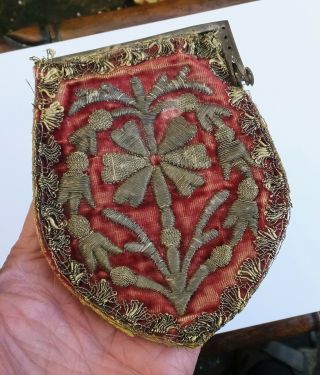 Rare 16th - 17th Century Iron Framed Embroidered Bag/purse/reticule