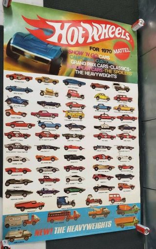 Rare Vintage 1970 Hotwheels Redline Dealers Promotional Poster