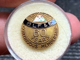 Brotherhood Of Locomotive Firemen & Enginemen 10k Gold 60 Yrsservice Award Pin.