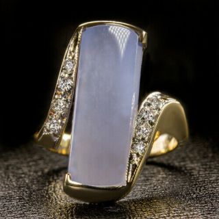 G Vs Diamond Large 20x7 Purple Chalcedony Natural Bypass Cocktail Ring Gold Big