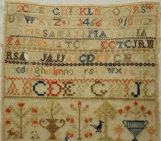 MID 19TH CENTURY RED HOUSE,  HORSE & MOTIF SAMPLER BY ELIZABETH ARMSTRONG - 1852 2