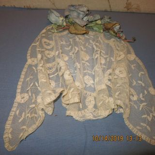 Antique Creamy Brussel Princess Lace Fine Cotton Net Oval Cond 26 " Lg