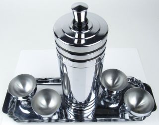 Vintage Art Deco Chase Chrome Cocktail Shaker w/ Four (4) Cups 2