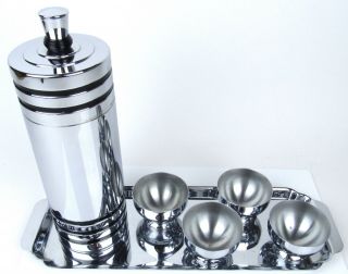 Vintage Art Deco Chase Chrome Cocktail Shaker w/ Four (4) Cups 3