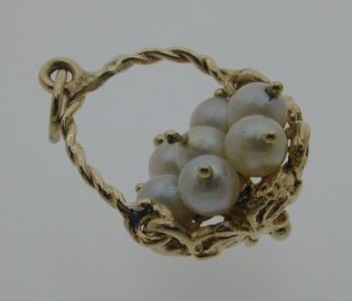 Vintage 9 Carat Yellow Gold And Real Pearl Hinged Basket Charm 3.  1 Grams