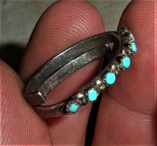 Antique C.  1930 Zuni Coin Silver Ring Turquoise Stampwork On Sides Vafo