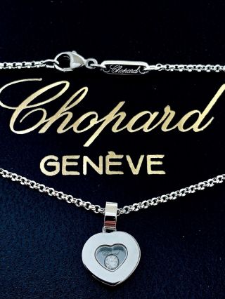 Authentic Chopard Happy Diamonds Icons Pendant & Chain 18k Wg Ret Usd $1,  710.  00