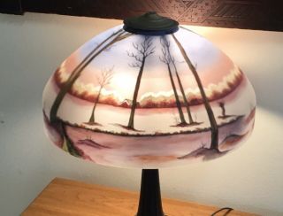 Gorgeous Reverse Painted Glass Shade Landscape Scene Pittsburgh Jefferson