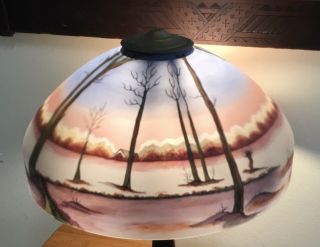 Gorgeous Reverse Painted Glass Shade Landscape Scene Pittsburgh Jefferson 2