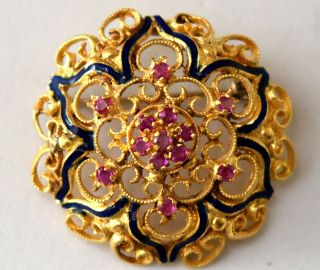 Antique Victorian 18k Solid Gold And Natural Ruby Enamel Pendant/pin/brooch