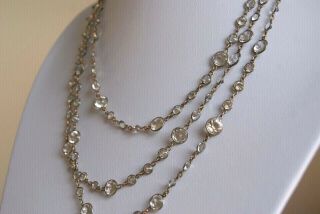 Rare Fine Vintage Art Deco Long Silver & Rock Crystal Paste Necklace 74.  0 Cm