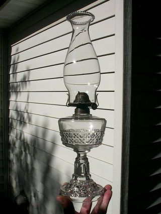 Scarce Old 1890s Tudor Pattern Antique Pedestal Oil Lamp