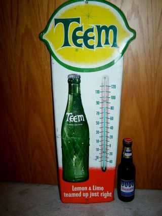 Vintage Teem Bottle Thermometer Sign Drink Soda Pop Tin Pepsi Cola Sprite Lemon