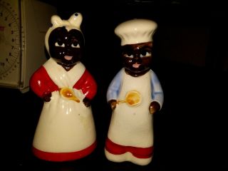 Vtg Relco Black Americana Chef Pappy And Mammy Salt & Pepper Shakers 5 " High
