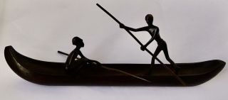 Austrian Bronze Figures Of Africans In A Wooden Canoe: Richard Rohac Attributed