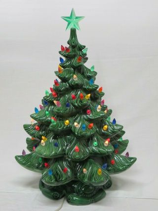 Large Ceramic Christmas Tree With Swirl Bulbs Complete Vintage 20 "
