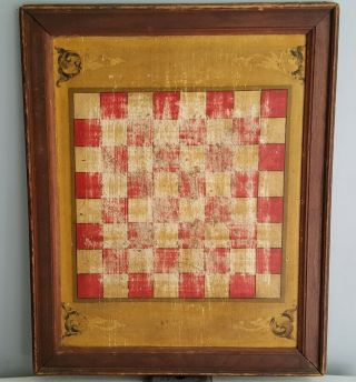 Antique 19th C.  Hand Painted Folk Art Game Board Checkers Right As Rain