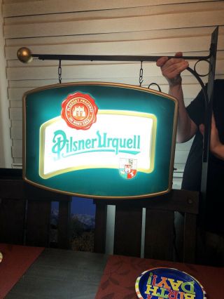 Vintage Beer Sign Pilsner Urquell Two Sided Light With Stand Very Rare